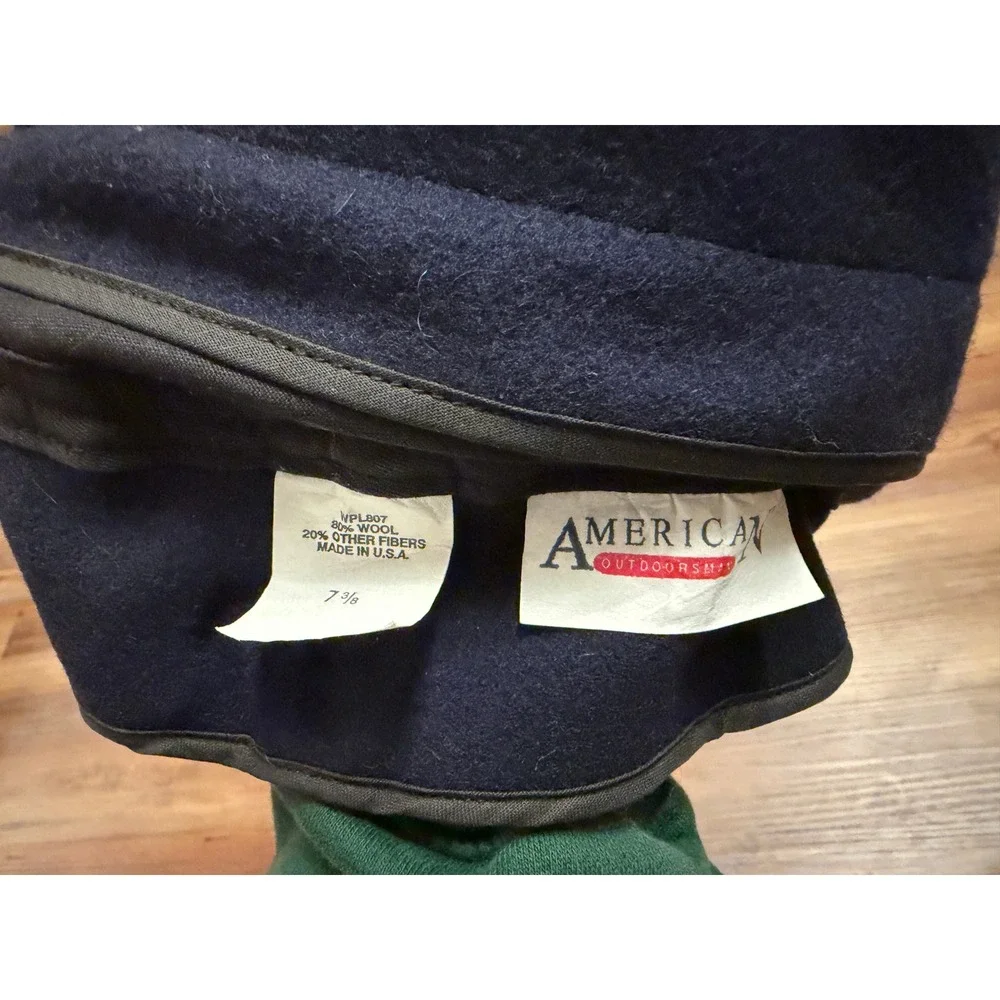 American Outdoorsman Navy Wool Blend Storm Cap Ear Flap‎ Hat USA Made 7 3/8